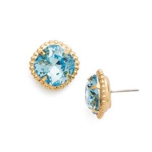 $65 Sorrelli Aquamarine Blue Cushion-Cut Bright Gold Earrings
